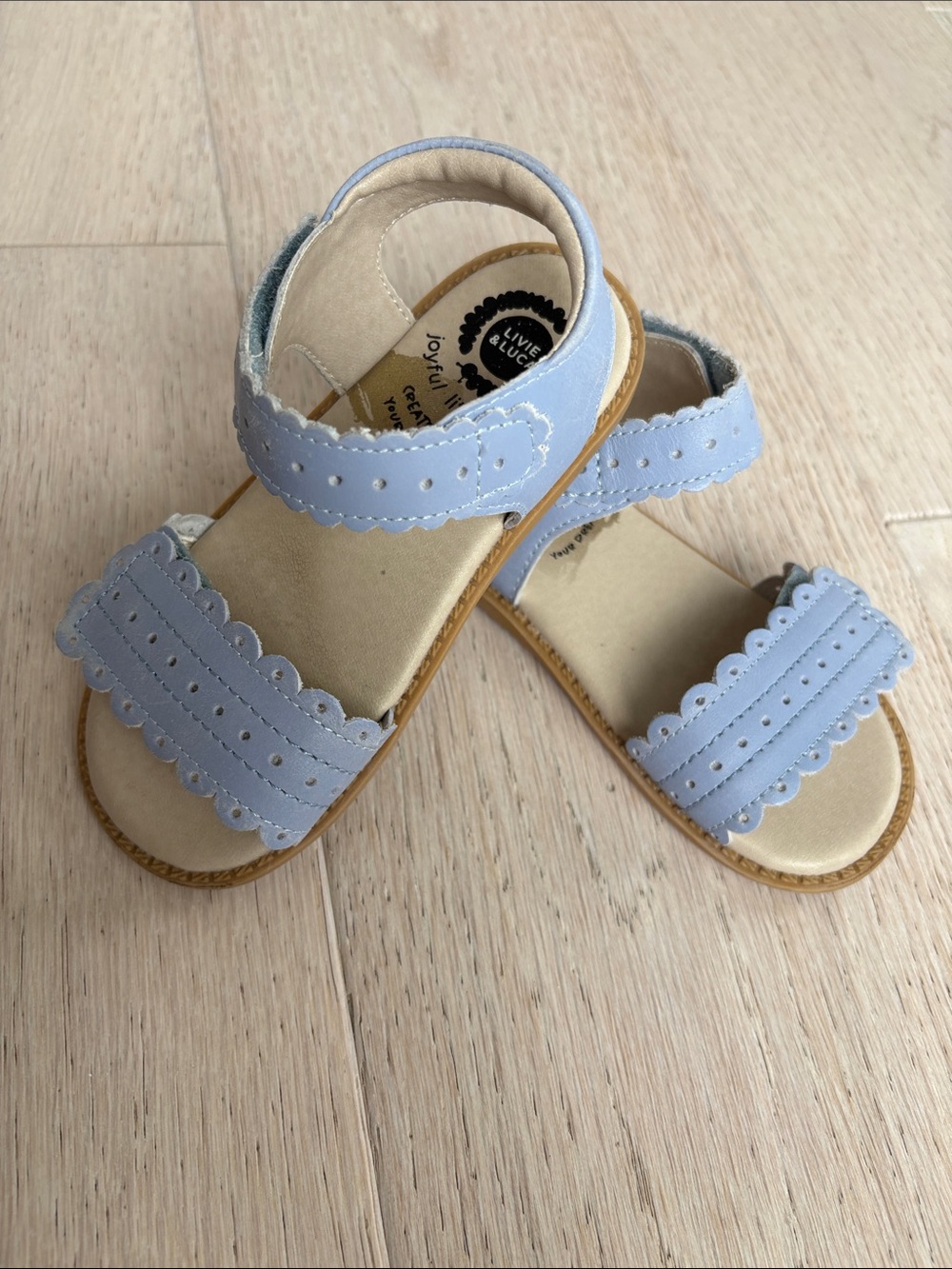 Livie & Luca Light Blue Scalloped Strap Girls' Sandals